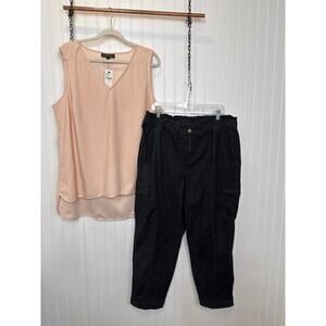 Lane Bryant Peach V-Neck Tank & Straight Leg Cargo Pants Bundle Plus Size 16